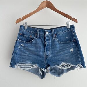 Levi's 501 denim jean shorts distressed
